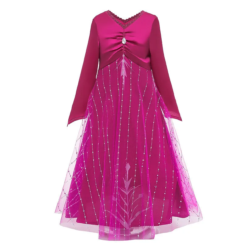 Платье принцессы Анны и Эльзы для костюмированной вечеринки; причудливые платья для девочек; Рождественский карнавальный костюм; платья для маленьких девочек - Цвет: mei red