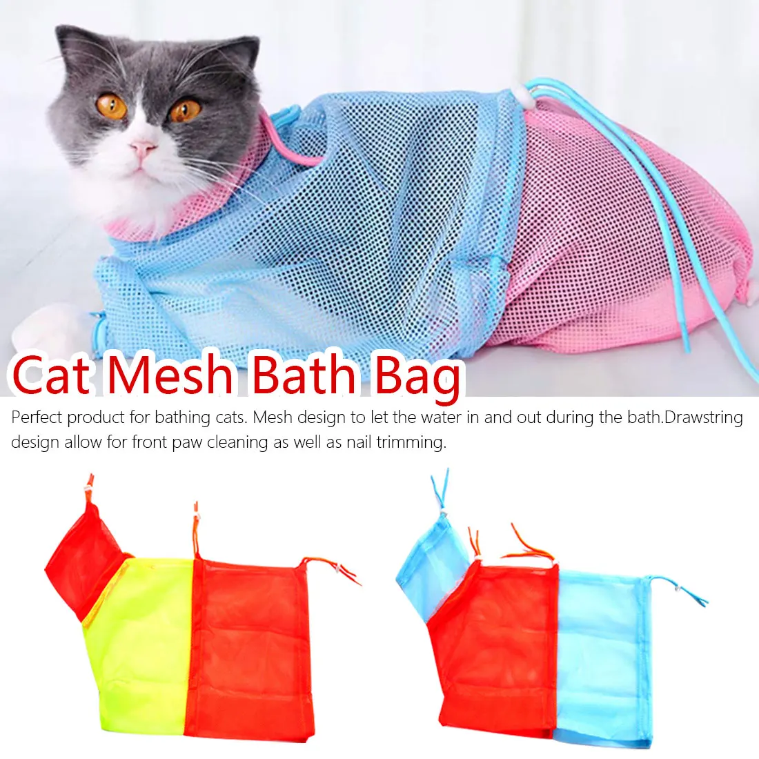 

Cats Adjustable Washing Bags For Pet Bathing Nail Trimming Injecting Anti Scratch Bite Restraint Mesh Cat Grooming Bath Bag
