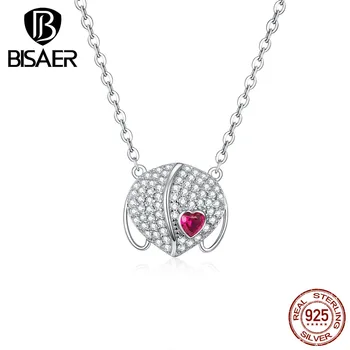 

BISAER 925 Sterling Silver Zircon Pave Mask Mask Shape Necklace Respect for Medical Staff Necklace Pendant Women Jewelry EFN174
