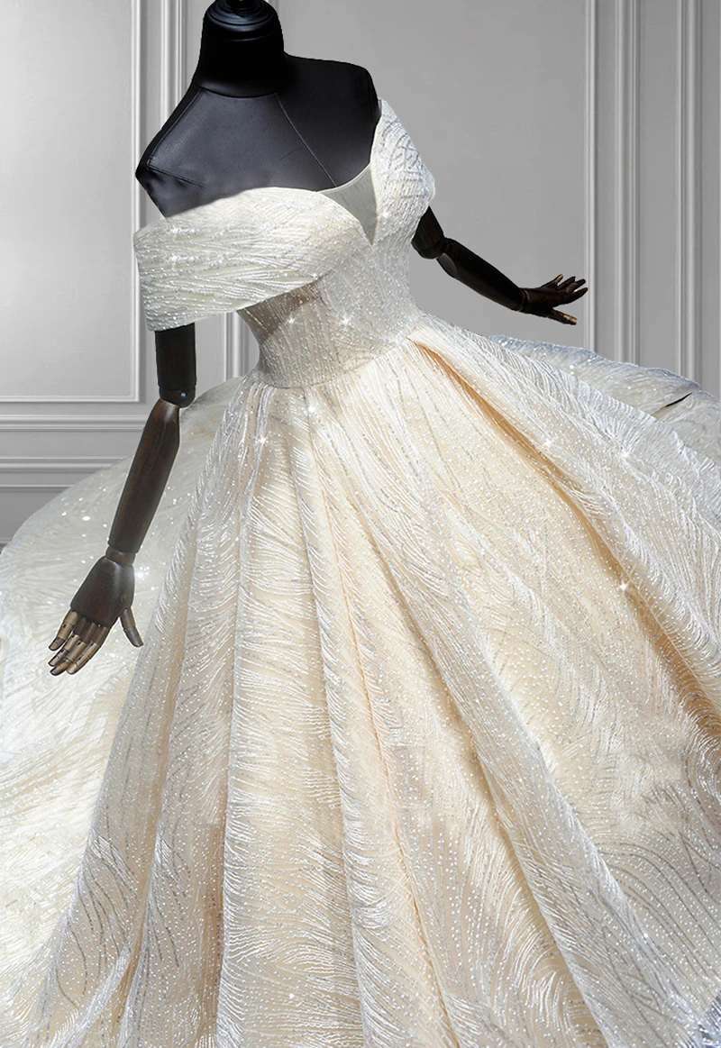 Vestido de Noiva New Ball Gown Wedding Dress Princess Off the Shoulder Beads Bling Sequined Champagne Bridal Gown Robe De Mariee