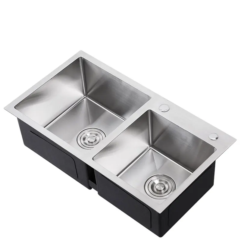 kitchen sink double bowl brushed 304 stainless steel above counter or udermount vegetable washing basin sinks kitchen