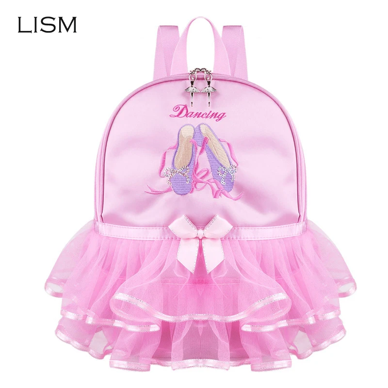 

LISM Pink Kids Girls Ballet Dance Bag Students School Backpack Toe Shoes Embroidered Tiered Ruffled Tutu Shoulder Bag Dance Bag