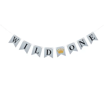 

1PC Festive Crown Pattern WILD ONE Paper Decor Bunting Banner Hanging Garland Swallowtail Flag for Baby Festival Party