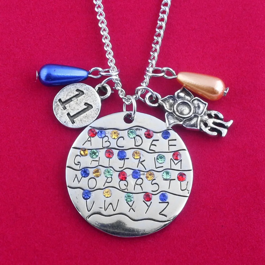 Stranger Things Alphabet Light Wall Pendant Necklace Demogorgon Charm Girls Gift