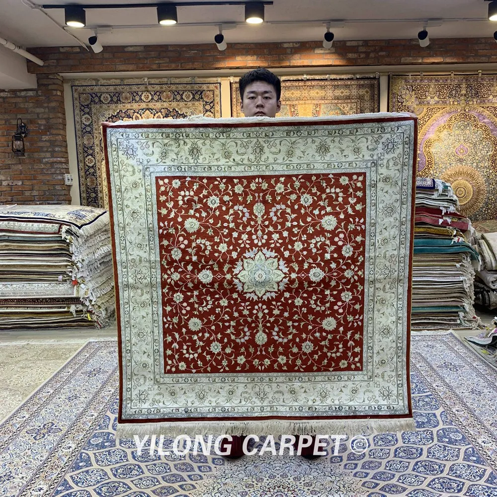 YILONG 4'x4' ручной работы цветочные шелковые ковры ручной вязки большой квадратный ковер(YXR351B