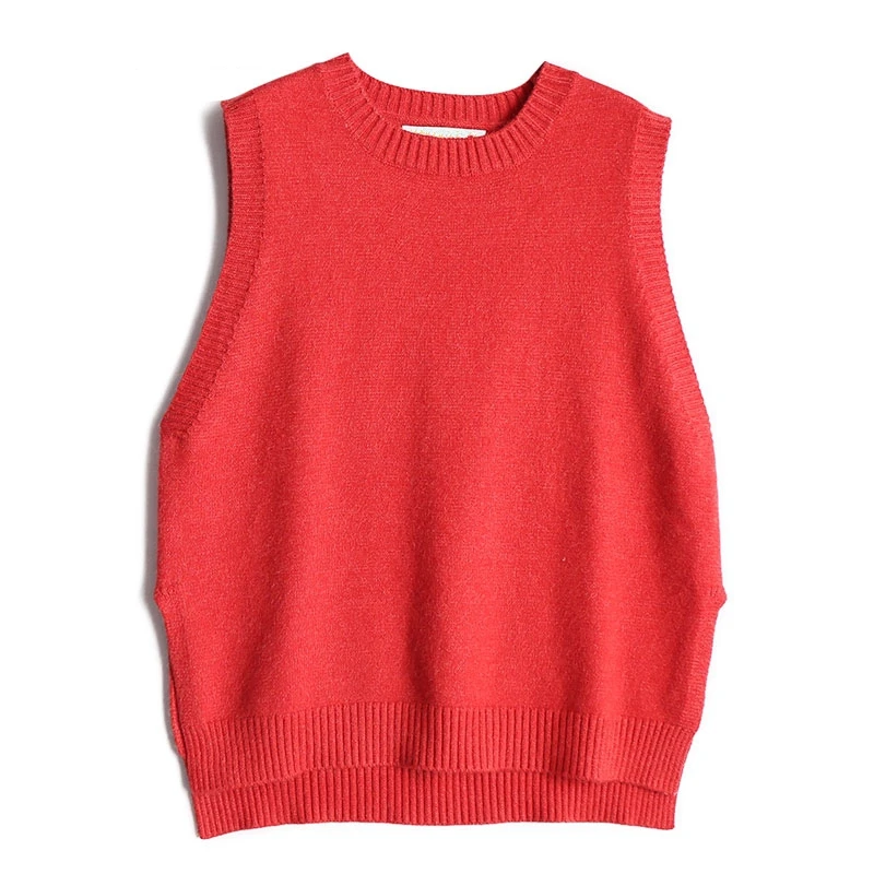 AOEMQ Повседневный жилет, хлопковый мягкий теплый жилет с круглым вырезом, жилет с воротником без рукавов, 6 цветов, свитера, пуловер, зимний жилет и свитер, женская одежда - Цвет: red