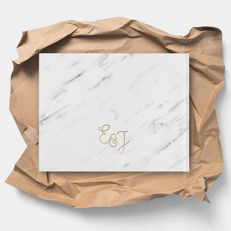 Personalized Marble Cover Wedding Guest Book Alternative Guestbook Floral Flower Any Languages Photo Album Calligraphy