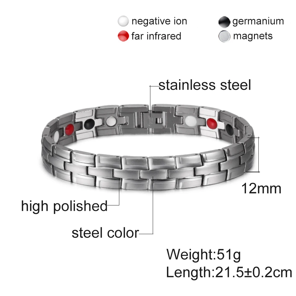 Оздоравливающий магнитный браслет мужской Нержавеющая сталь ремешок на запястье магнитный браслет Для мужчин ручной цепи энергетический германиевый Браслеты для Для мужчин
