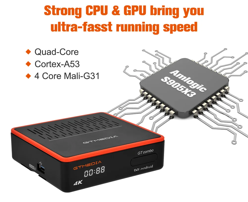 Gtmedia-receptor de Satélite Combo para tv Smart Android Core 4k Ultra Wi-fi Duplo 2.4 - 5 Ghz 9.0 3d - Image 3