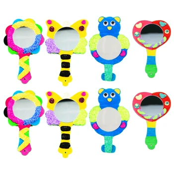 

10pcs DIY Mirrors Handheld Wooden Painting Cartoon Mirrors for Kids