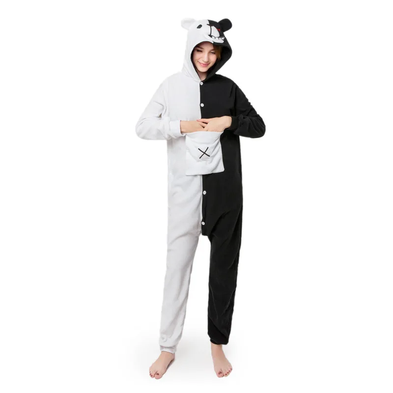 

Kigurumi Black White Bear Animal Onesie Danganronpa Monokuma Pajama Women Adult Cartoon Overalls Suit Polar Fleece Sleepwear XL
