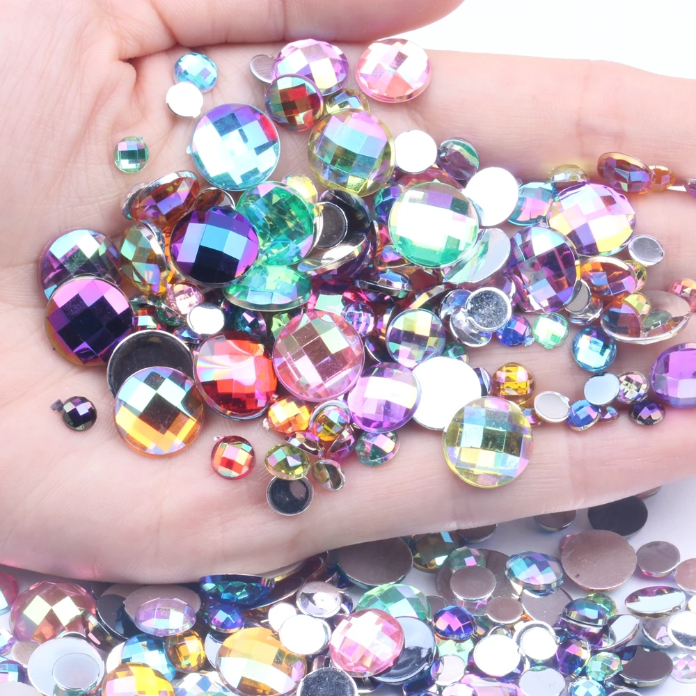 JUNAO 10mm Mix Color Round Acrylic Rhinestones Flat Back Strass Gems Glue  On Crystal Stones Non Hotfix Beads For DIY Crafts - AliExpress