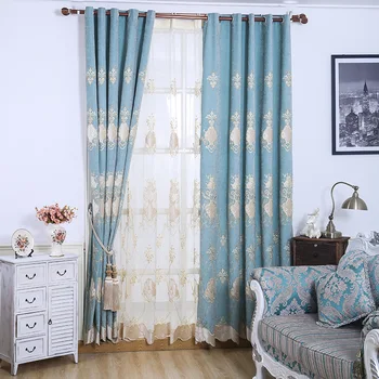 

High-end Nordic Chenille Patch Embroidered Blackout Curtains Suitable for Living Room Study Bedroom Curtains tulle