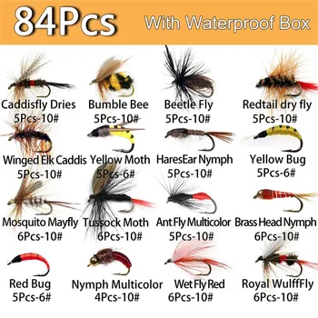 32-84Pieces Dry Wet Flies Nymph Box Set Fly Fishing Flies Trout Bass Lure Artificial Fish Bait 2