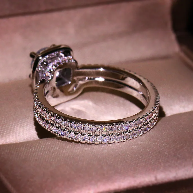 Роскошное женское кольцо с кристаллами, цирконием и камнем, 925 серебряный цвет, обручальное кольцо на палец, обещающая любовь, обручальные кольца для женщин