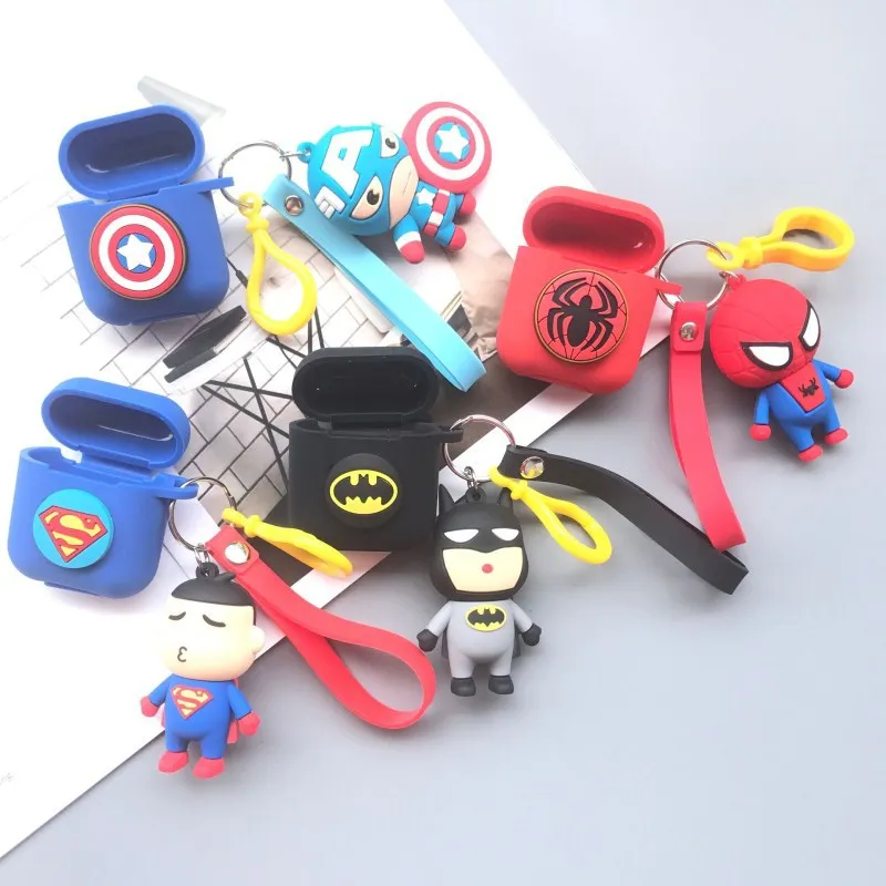 

New Cartoon Superheros Bluetooth Wireless Earphone Case Protective for Airpods Cases Charging Box with Ring Phone Straps Holder