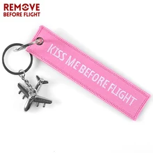 Rosa me beije antes do vôo chaveiro chaveiro bordado etiqueta com metal avião chaveiro para presentes de aviação carro chaveiros