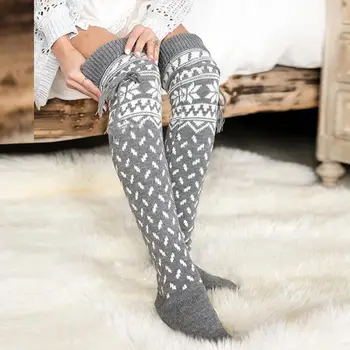 

Women Comfortable Christmas Thigh High White print Animal Elk Thick Long Knit Over Knee Deer Socks Xmas Sexy medias de mujer
