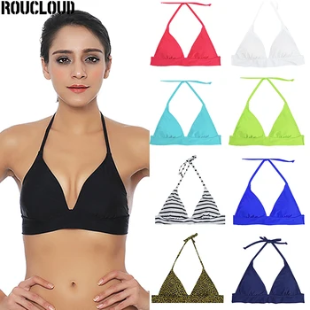 

New Women Halter Bikini Top Push Up Brazilian Pad Bikinis Beach Print Micro Biquini Sporty Solid Swimwear Sexy Swimsuit T603