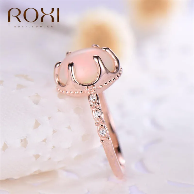 ROXI Овальный огненный опал кольца для женщин Шесть когтей розовое золото свадебное обручальное кольцо кольца циркон горный хрусталь украшения для пальцев подарок для девочки