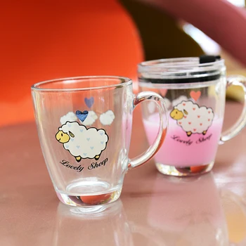 

Cute Cartoon Glass Mug Breakfast Milk Coffee Juice Cup With Handle Large Capacity 450ML Thick Home Tea Drinkware