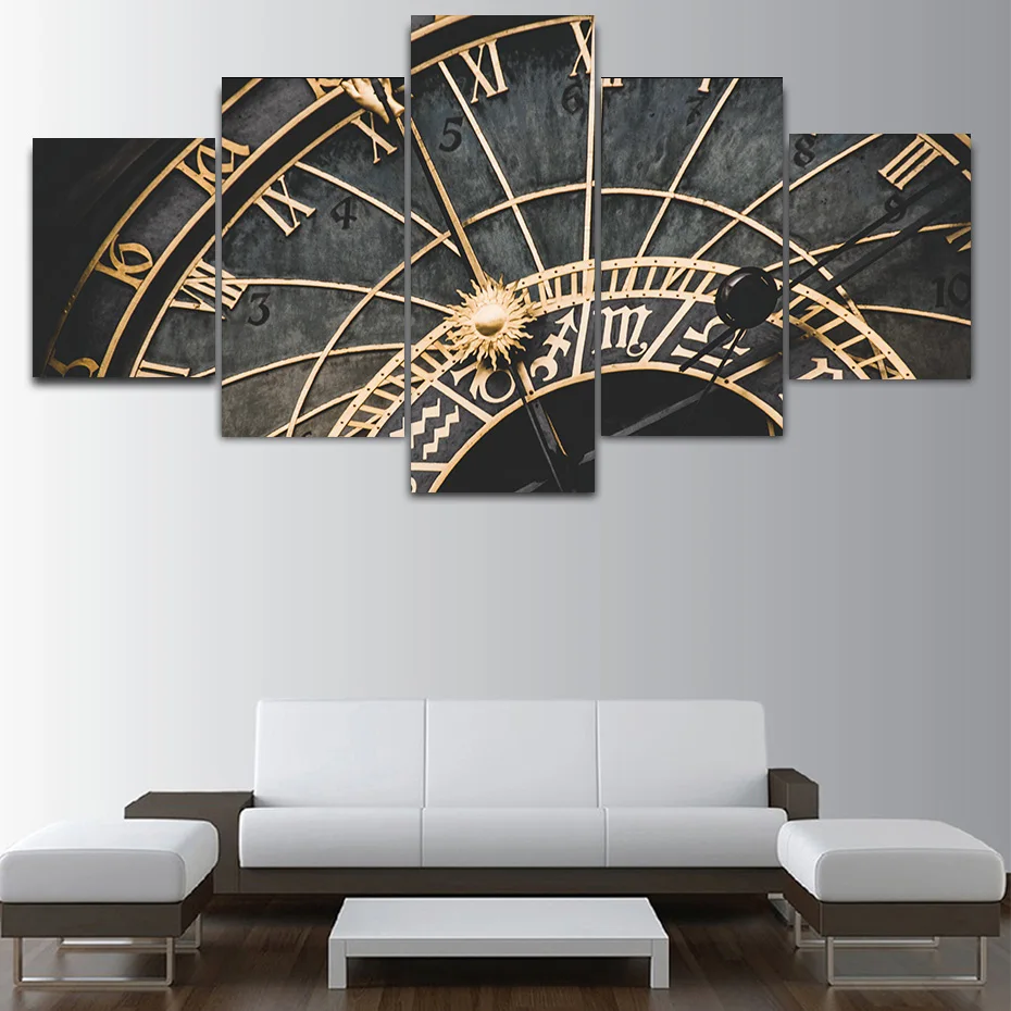 

HD 5 Piece Prints Posters Clock Modular Canvas Painting On The Wall For Living Room Bedroom Home Decor Modern Art Pictures