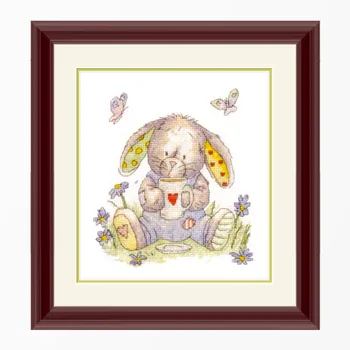 

Handmade Embroidery Hanging Painting Cross Stitch Kit Precision Printing XT22 Cute Cartoon Bunny Coffee Children's Bedroom