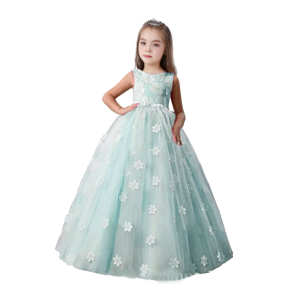 Детские платья для девочек; одежда с цветочным узором для девочек на свадьбу; Пышное элегантное платье принцессы с вышивкой для девочек; платье для дня рождения, выпускного бала; Vestidos - Цвет: D0669-Green