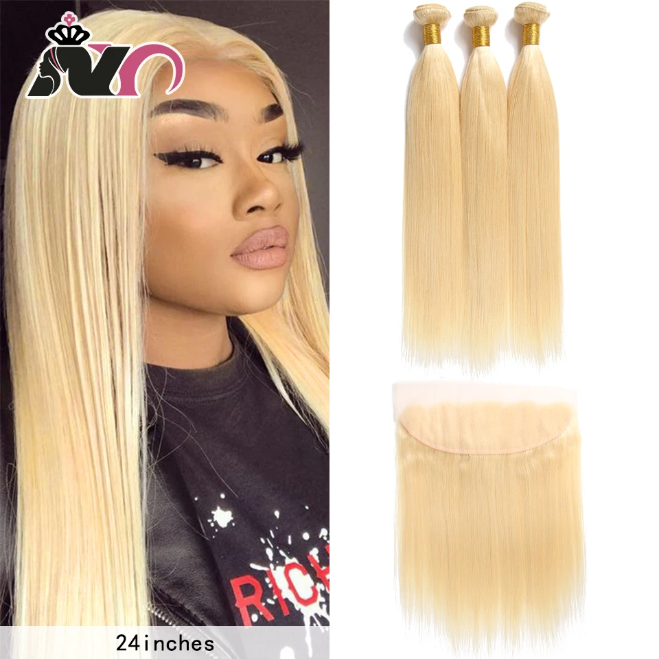 NY Hair 613 блонд прямые пучки с закрытыми волосами 100% натуральные волосы 3 пучка 13х4