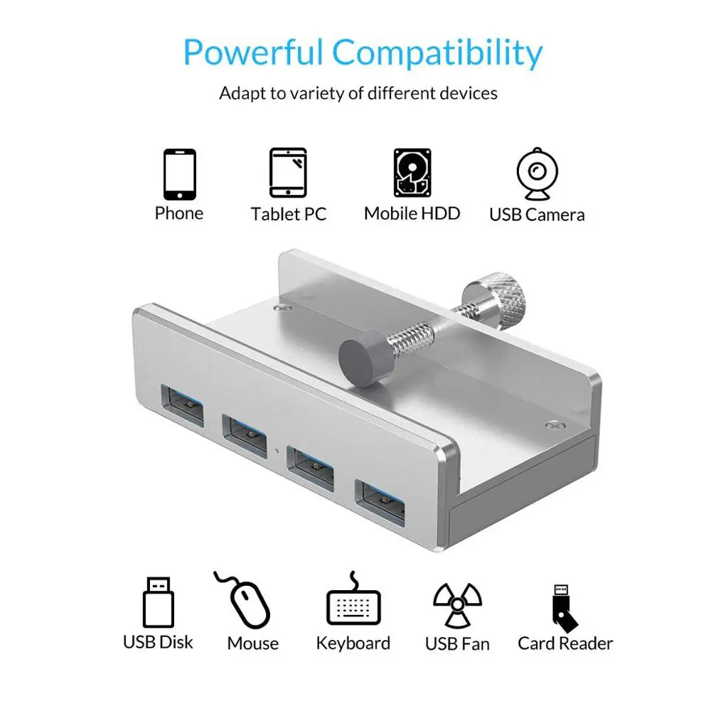Настольная usb-хаб 4-Порты и разъёмы USB 3,0 концентратор зажим дизайн наращивания на заколке, алюминиеывый сплав передачи данных зарядки для настольных ПК ноутбук компьютер ПК