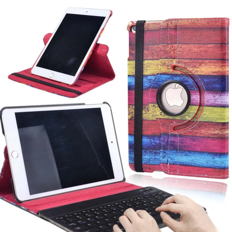 KK& LL для iPad mini 4 Mini 5 чехол для планшета вращающийся на 360 ° с автоматическим пробуждением сна Флип кожаный чехол-подставка+ Bluetooth клавиатура - Цвет: rainbow