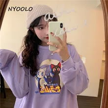 NYOOLO Harajuku мультфильм Сейлор Мун кошка толстовки с надписью осень уличная одежда с длинным рукавом Пуловеры Тонкий свитер женский топ