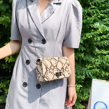 

Women Serpentine Messenger Bag Small Square Shoulder Bags Pu Leather Snake Print Chain Ladies Crossbody Bag Female Mujer#P30