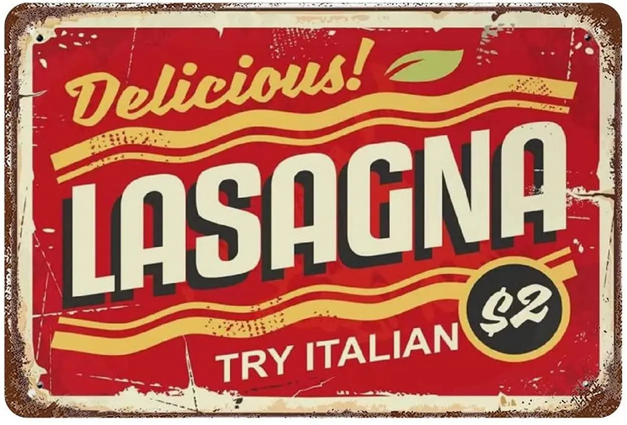 Try Italian Delicious Lasagna Tin Signs Vintage Metal Poster Plaque for Restaurant Cafe Bar 12 X 8 INCH | Дом и сад