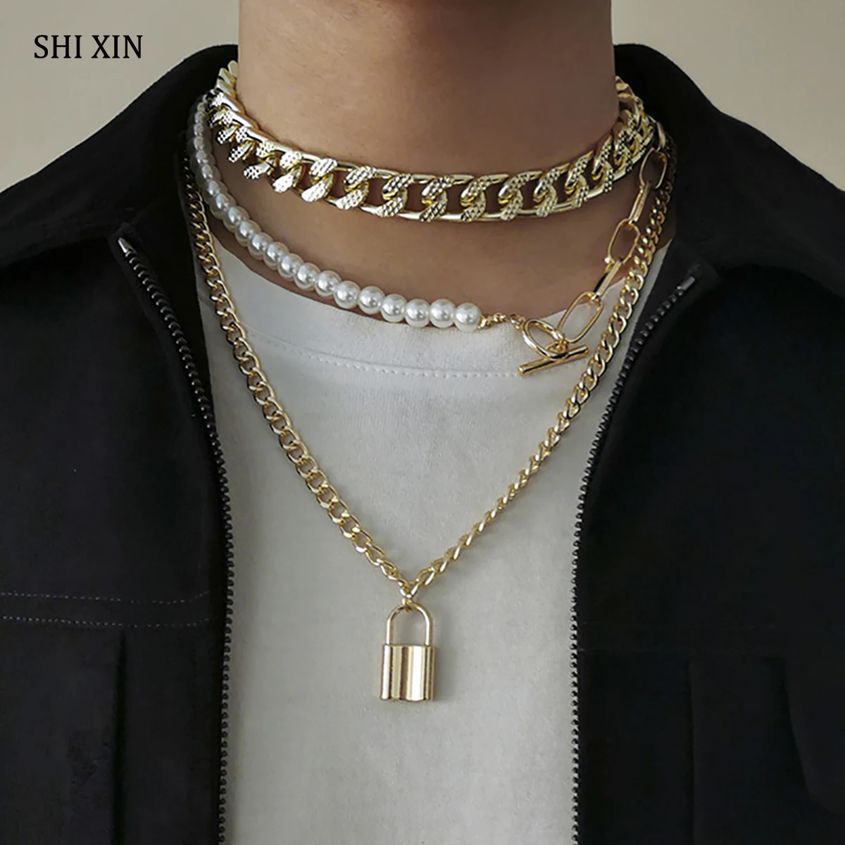 Layered Chunky Chain Choker Necklace 