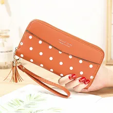

Women's Wallet Fashion Pure Color Dots Long Zipper Coin Purses Female Large Capacity Pu Leather Letter Card Holder Clutch
