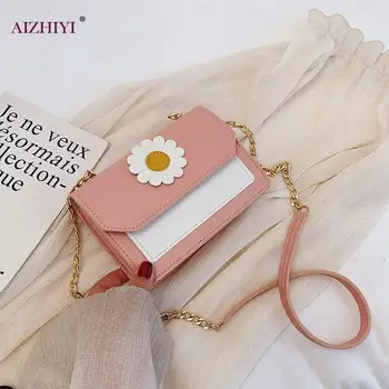 

Flower Daisy Crossbody Bag Women Classic Texture Creative Delicate Chic Hit Color PU Small Square Chain Shoulder Pouch