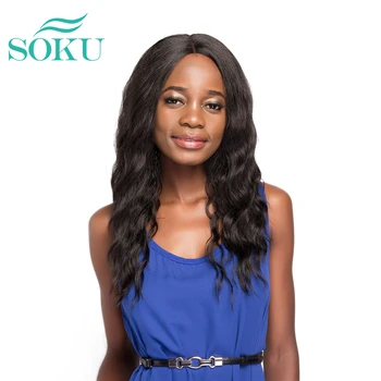 

SOKU Wavy Synthetic Lace Front Wig For Women Black Brown Color Heat Resistant Fiber Trendy Swiss Lace 20 Inch Wig