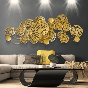 

3DLuxury Modern Wrought Iron Stereo Metal Lotus Leaf Mural Craft Wall Decoration Sofa Background Wall Hanging Ornament Pattern