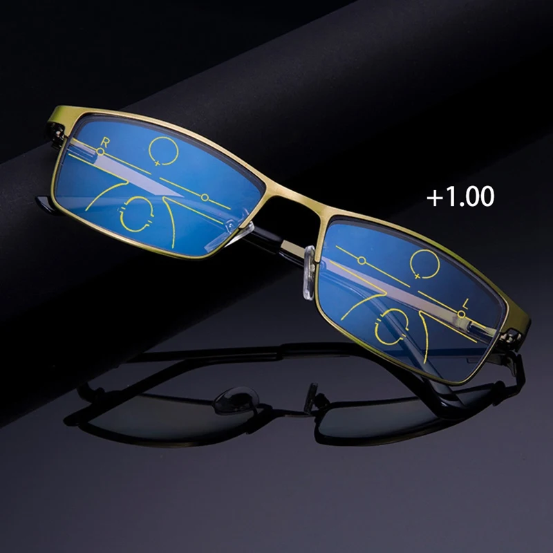 Модные очки с полными рамками, многофокусные очки, прогрессивные линзы из смолы, расстояние, двойные прогрессивные бифокальные женские мужские очки для чтения