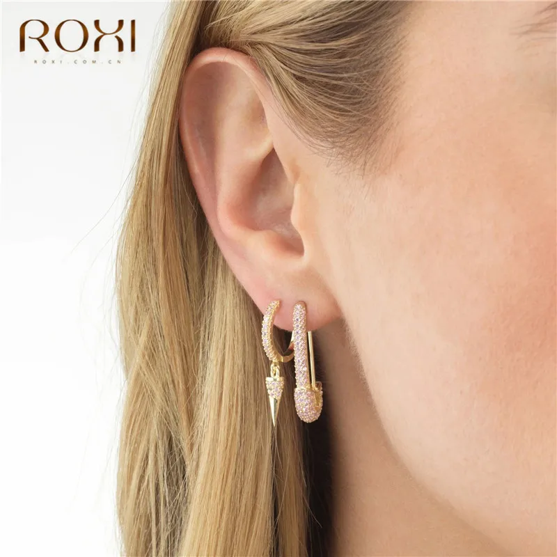 ROXI, модная висячая серьга в виде кольца CZ, изысканная Золотая расцветка, маленькие серьги Huggie, геометрические Изящные мини-серьги в стиле панк