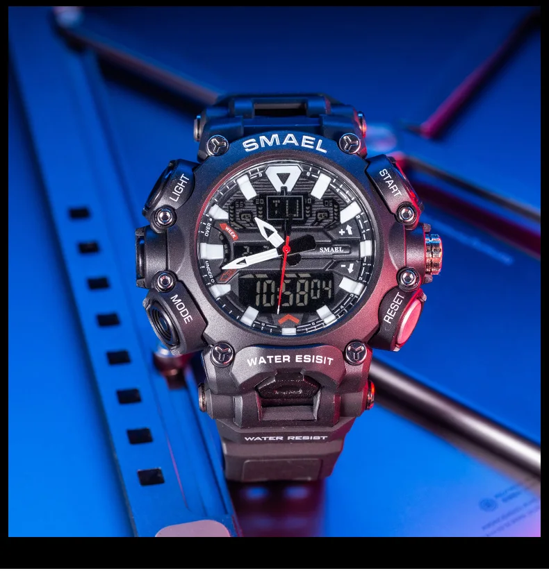 SMAEL Men Sport Watch Olive Digital Quartz Watches Waterproof Auto Date Chronograph Electronic Wristwatch часы мужские reloj8053