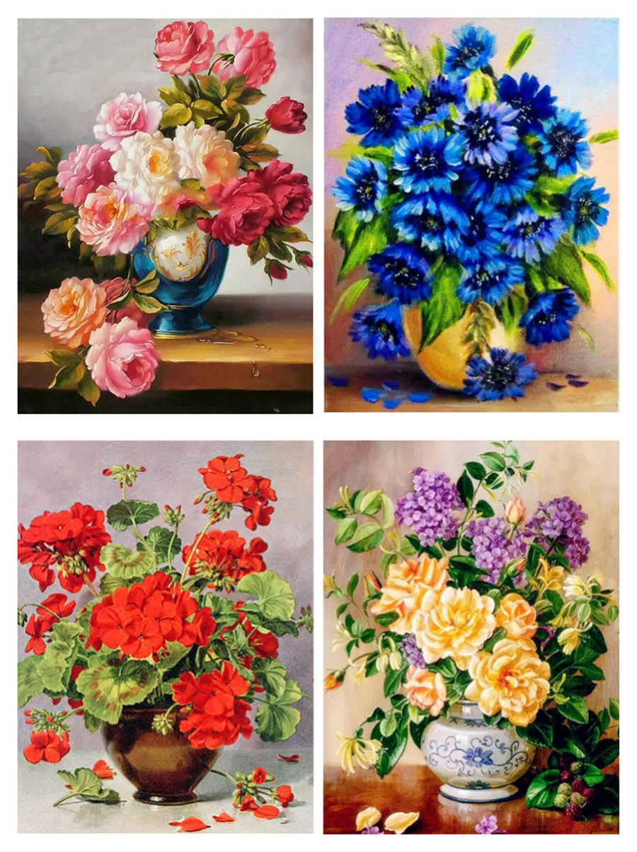 5D DIY Diamond painting Blue flower Chinese rose Cross Stitch Picture Home Decor | Дом и сад