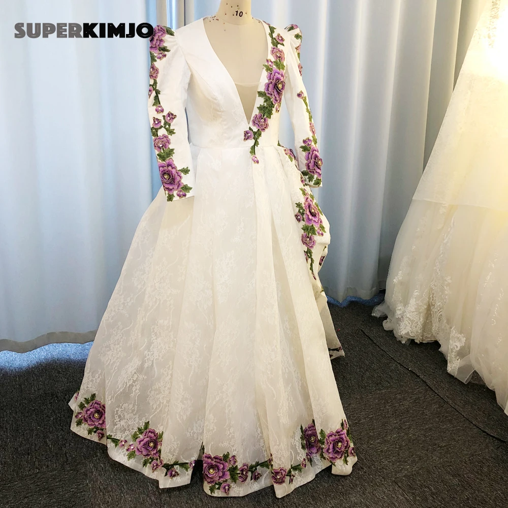 SuperKimJo Gala Jurken кружевные платья на выпускной с аппликацией с длинным рукавом V образным вырезом Embrodiery аппликация роскошный Пром платье Vestido De Gala