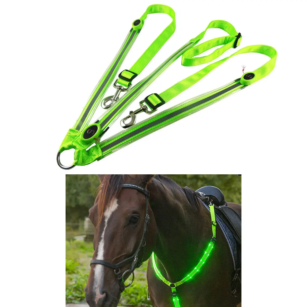 LED Horse Breastplate Collar High Visibility Tack For Horseback Riding Adjustable Safety Gear Horse Collar Chest Belt#20 - Цвет: Зеленый
