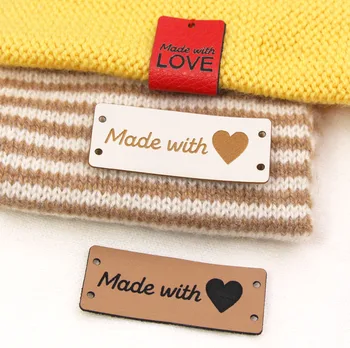 

5x2cm Handmade With Love Labels Tags Leather Label For Clothing 20/50Pcs Knitting Tags For Hats Sewing Accessories DIY
