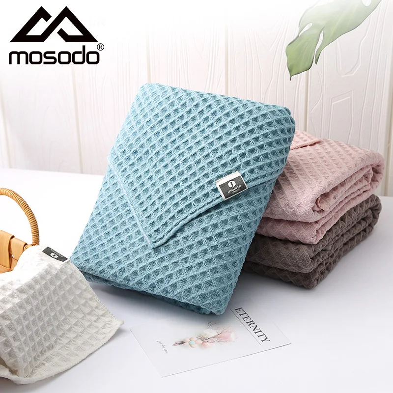 Вафельное хлопковое банное полотенце Mosodo мягкое из микрофибры для сушки волос