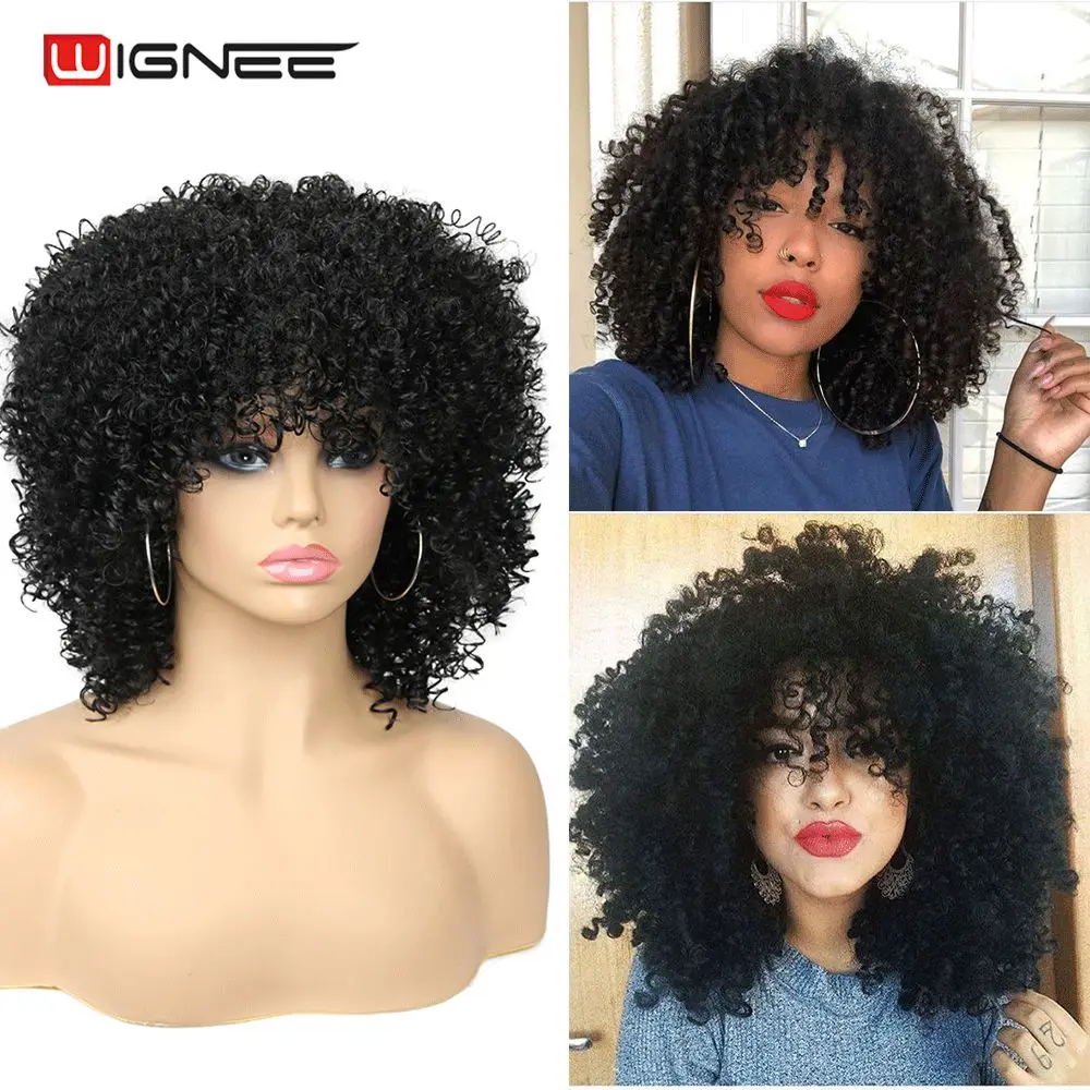 

Wignee Short Black Hair Afro Kinky Curly Heat Resistant Synthetic Wigs for Black Women Cosplay Daily Natural African Hair Wigs