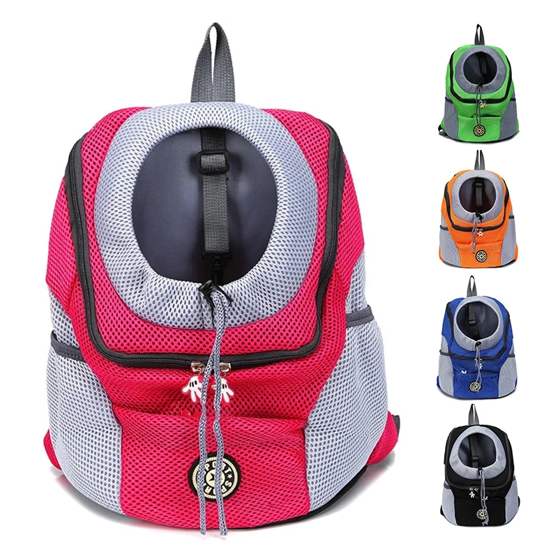 Bolsa de transporte de perro para exteriores, mochila frontal de malla para perro, mochila de viaje portátil con doble hombro