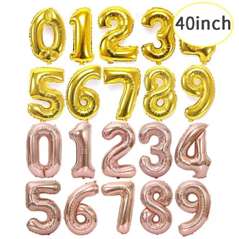 

10pcs Number 0-9 40Inch Big Foil Birthday Balloons Rose Gold Rainbow Color Helium Balloons Happy Birthday Party Air Globos